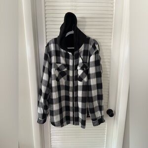 Black and White Plaid Zip up Fleece lined Hoodie